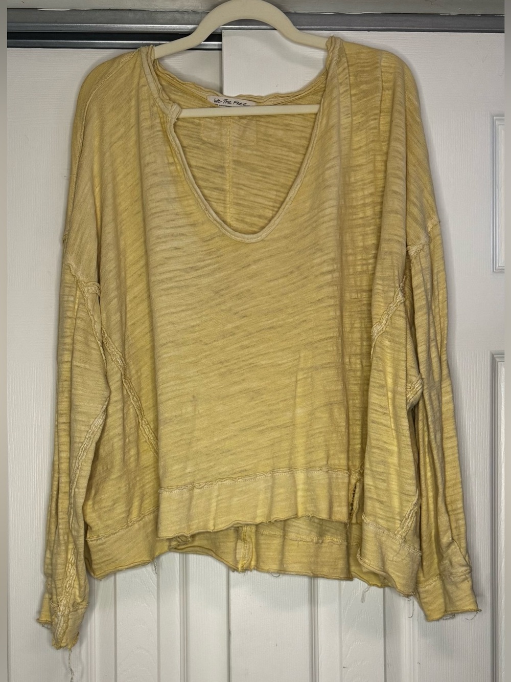 We The Free Butter Yellow V-Neck Lightweight Cotton Oversized Pullover - Size L